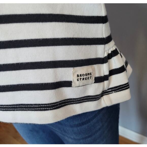 Kate Spade Broom Street Black and White Striped Boat Neck Shirt Ruffle Detail - Picture 3 of 5
